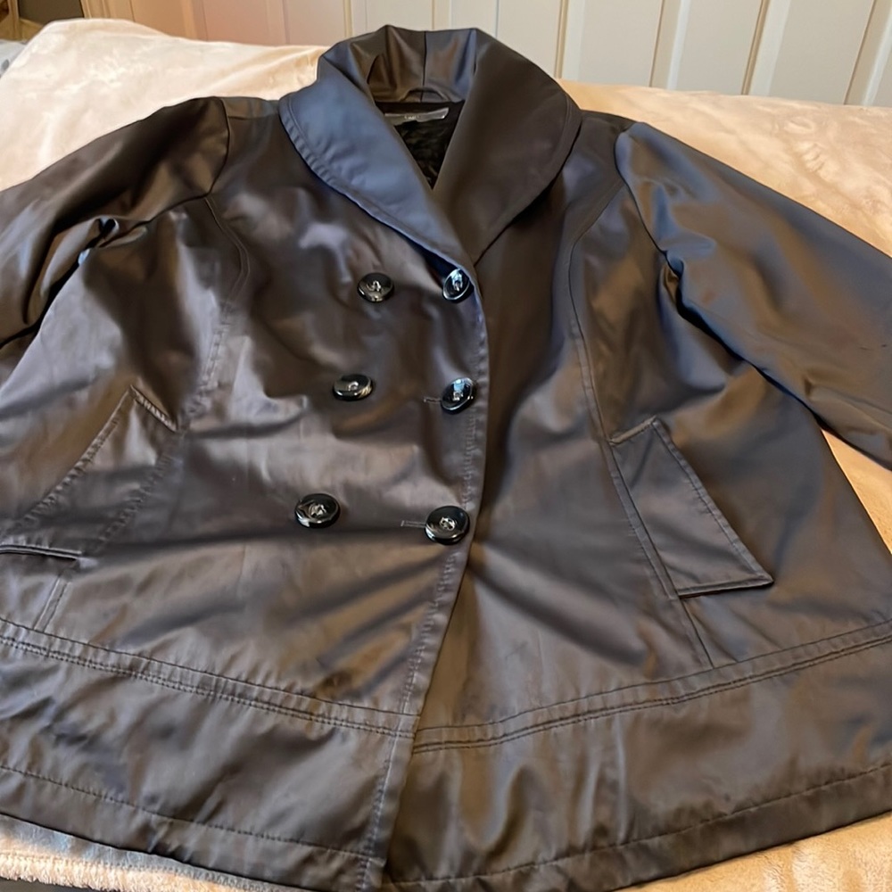 Gray Satin look polyester winter jacket with quilted lining